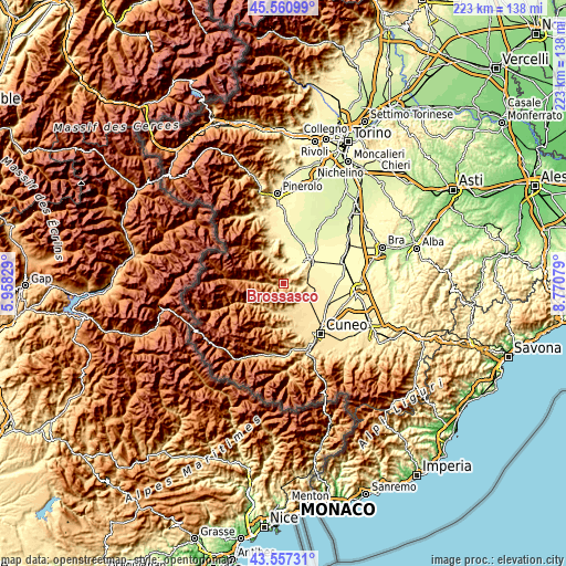 Topographic map of Brossasco