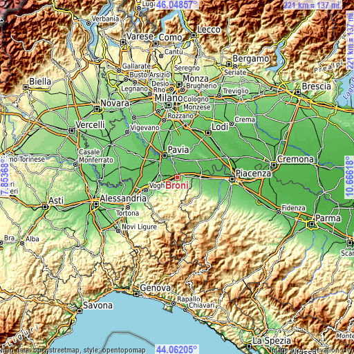 Topographic map of Broni