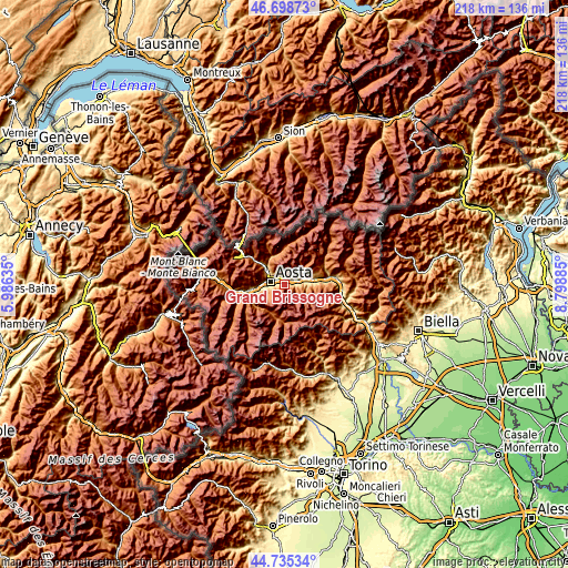 Topographic map of Grand Brissogne