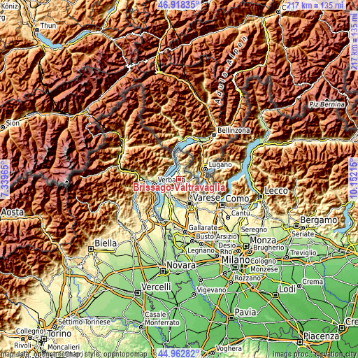 Topographic map of Brissago-Valtravaglia