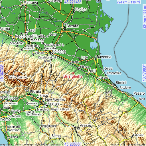 Topographic map of Brisighella