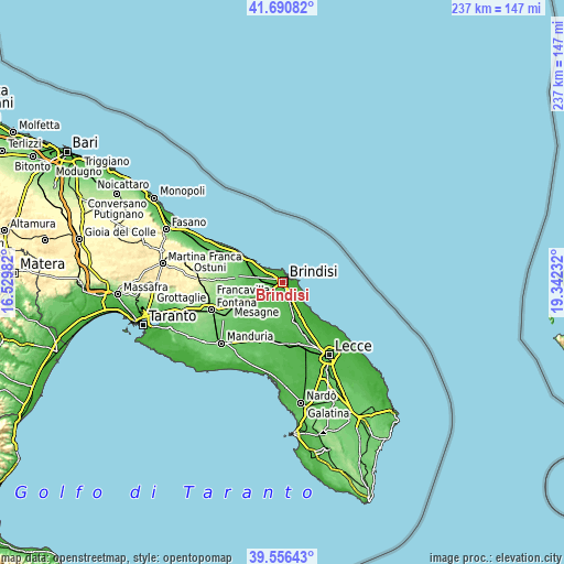 Topographic map of Brindisi