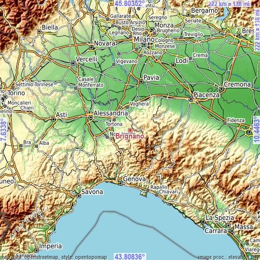 Topographic map of Brignano