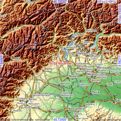 Topographic map of Briga Novarese