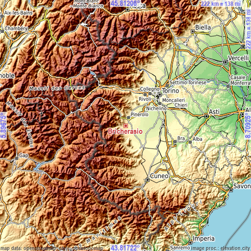 Topographic map of Bricherasio