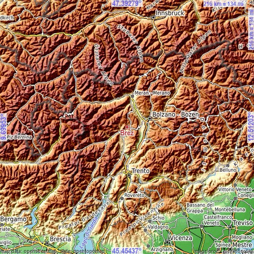 Topographic map of Brez