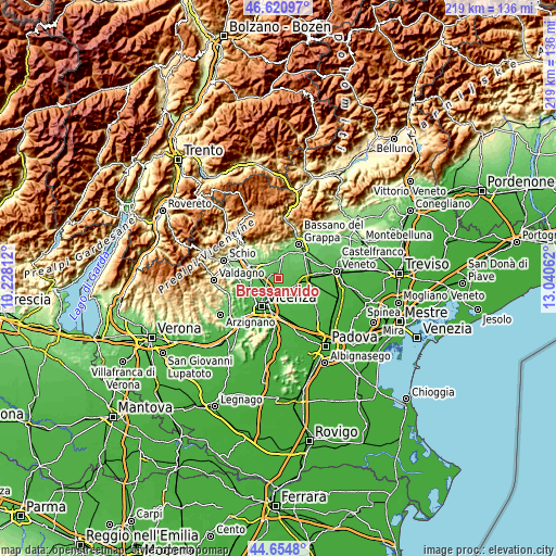 Topographic map of Bressanvido