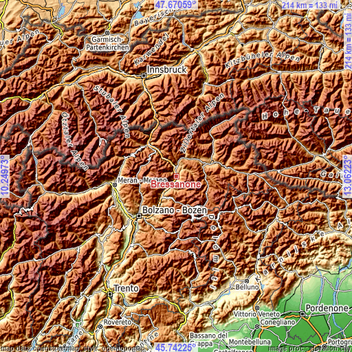 Topographic map of Bressanone