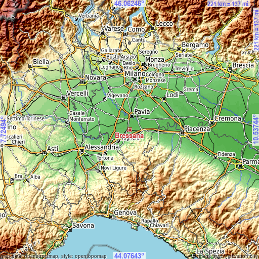 Topographic map of Bressana