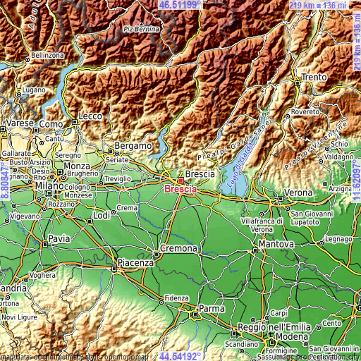 Topographic map of Brescia