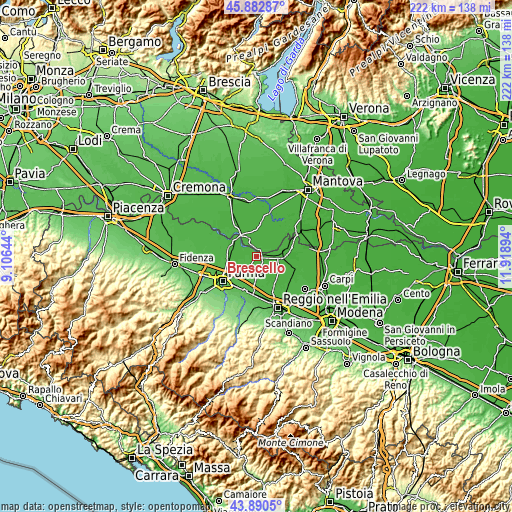 Topographic map of Brescello
