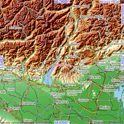 Topographic map of Brentonico