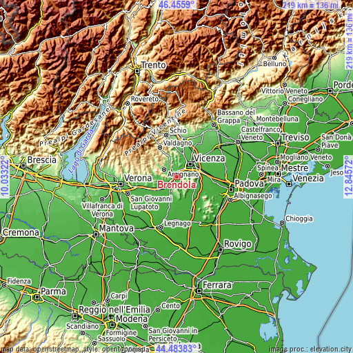 Topographic map of Brendola