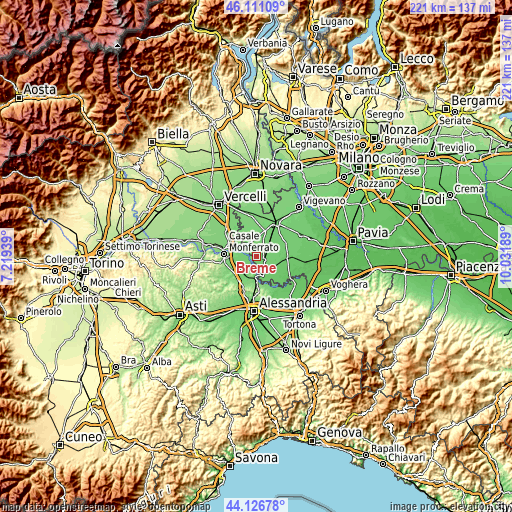 Topographic map of Breme