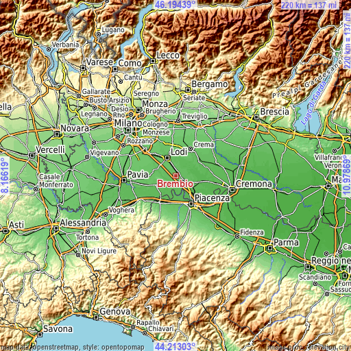 Topographic map of Brembio