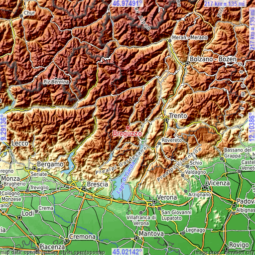 Topographic map of Breguzzo