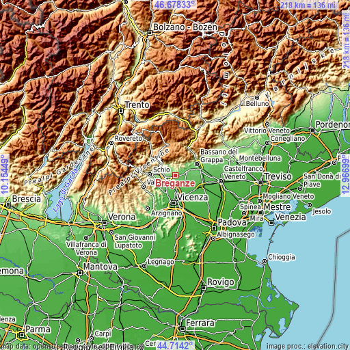 Topographic map of Breganze