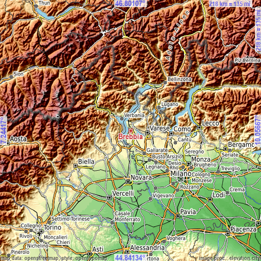 Topographic map of Brebbia