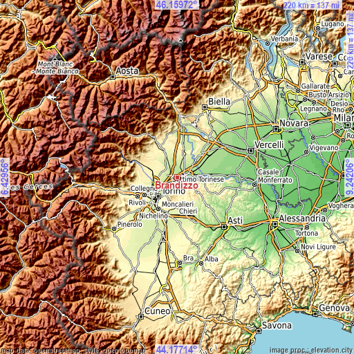 Topographic map of Brandizzo