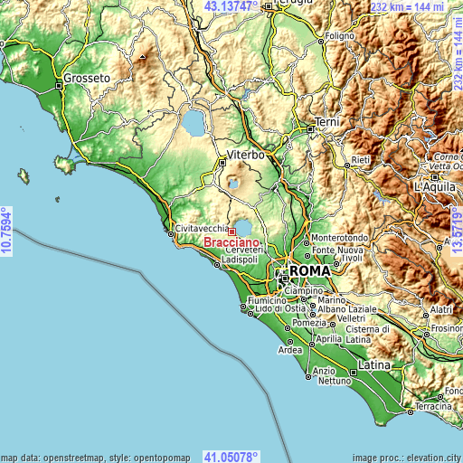 Topographic map of Bracciano