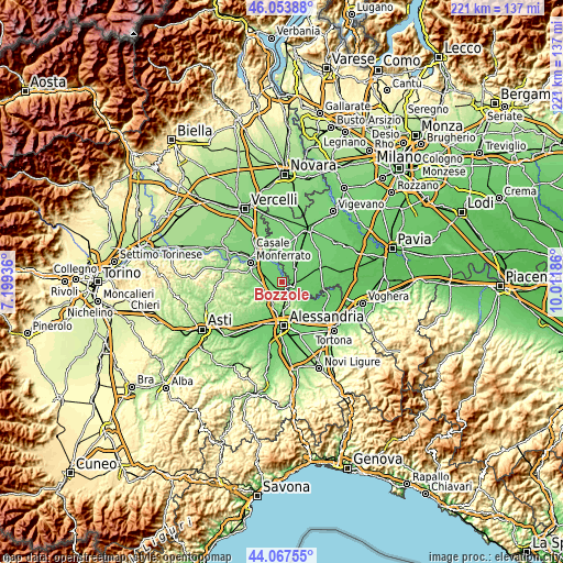 Topographic map of Bozzole