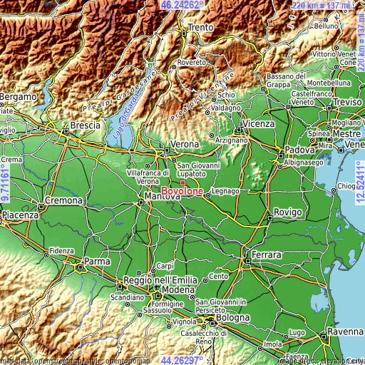 Topographic map of Bovolone