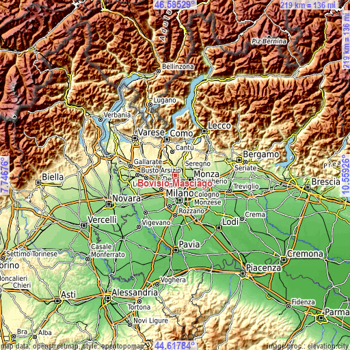 Topographic map of Bovisio-Masciago