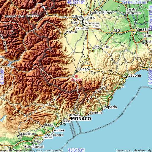 Topographic map of Boves