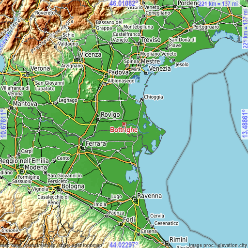 Topographic map of Bottrighe