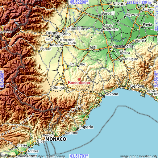 Topographic map of Bossolasco