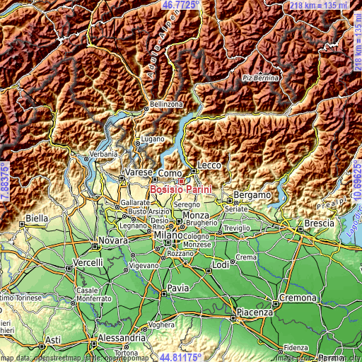 Topographic map of Bosisio Parini