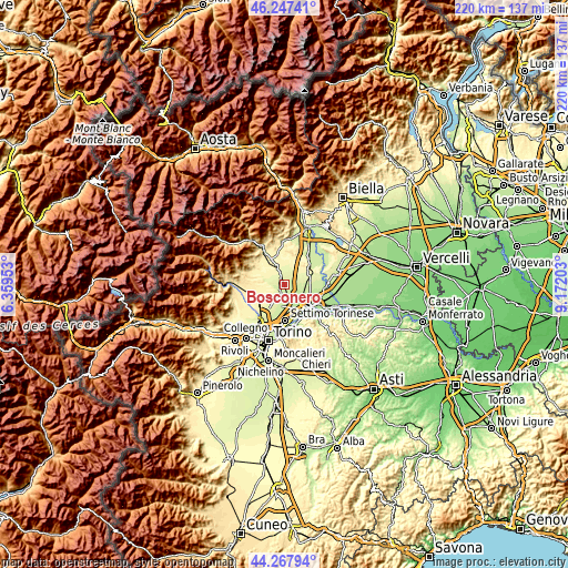 Topographic map of Bosconero