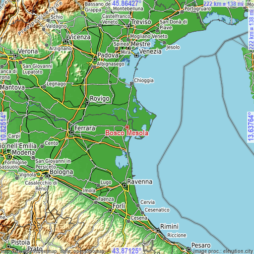 Topographic map of Bosco Mesola