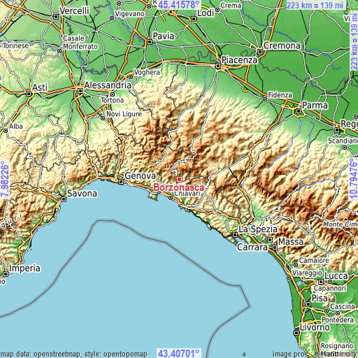 Topographic map of Borzonasca