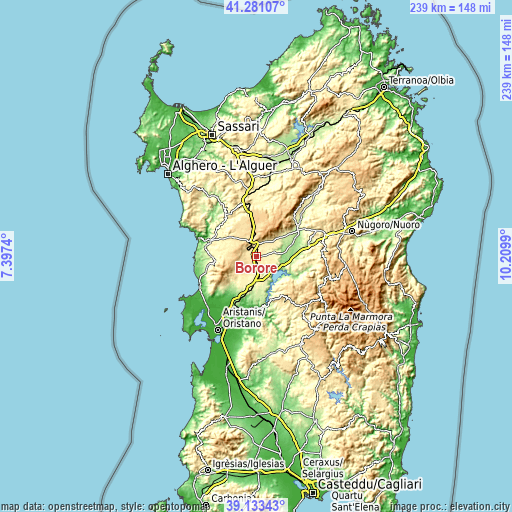 Topographic map of Borore