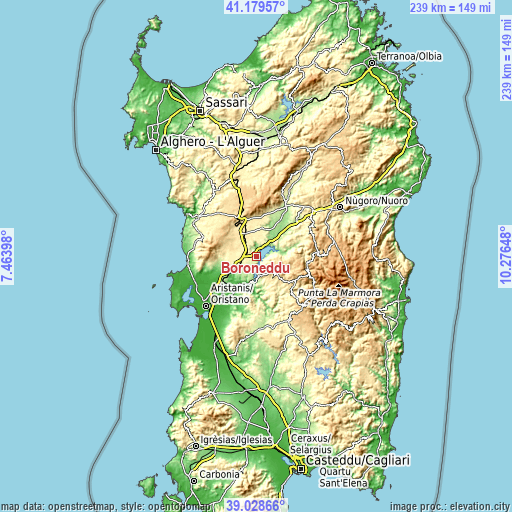 Topographic map of Boroneddu