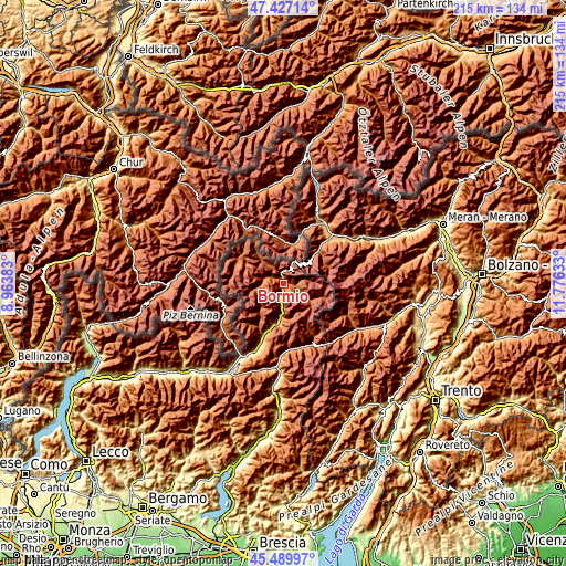 Topographic map of Bormio