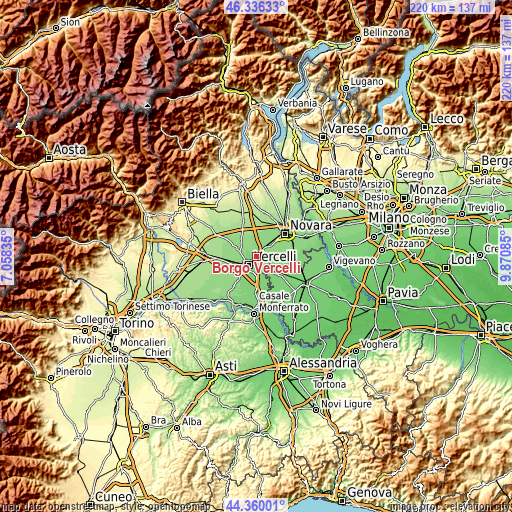 Topographic map of Borgo Vercelli