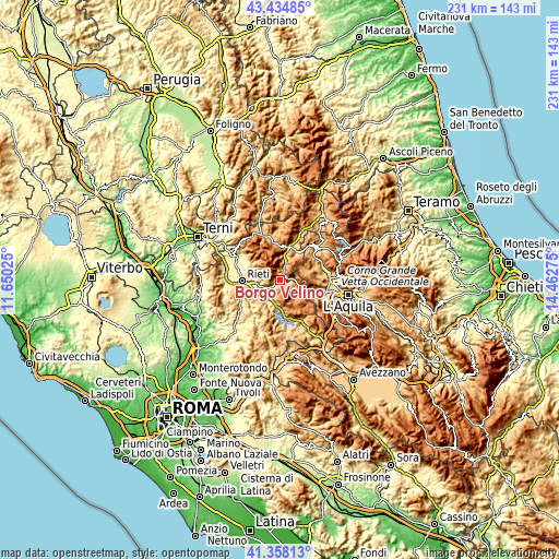 Topographic map of Borgo Velino