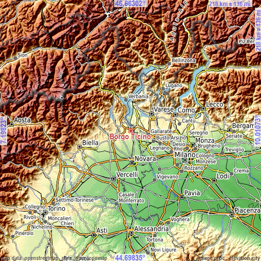 Topographic map of Borgo Ticino