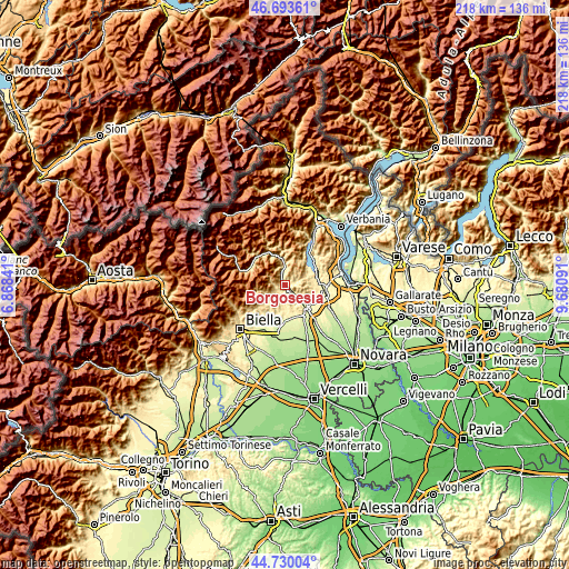 Topographic map of Borgosesia