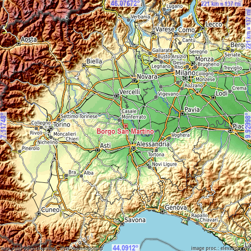 Topographic map of Borgo San Martino