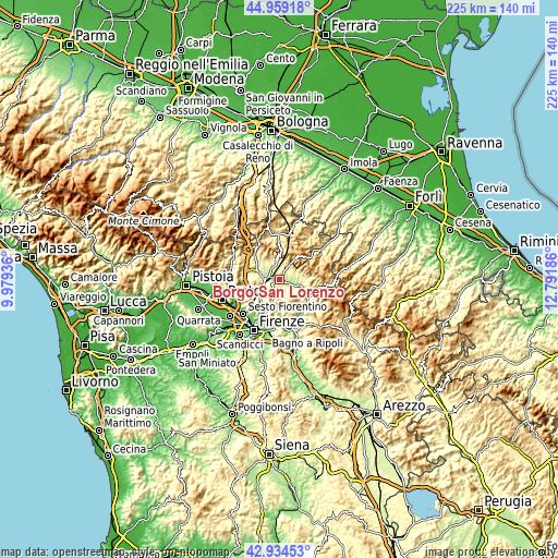 Topographic map of Borgo San Lorenzo