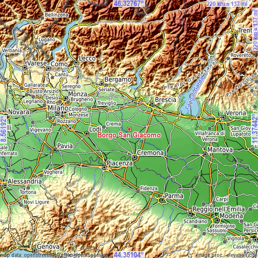 Topographic map of Borgo San Giacomo