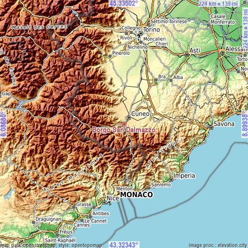 Topographic map of Borgo San Dalmazzo