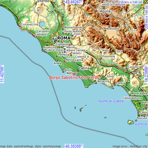 Topographic map of Borgo Sabotino-Foce Verde