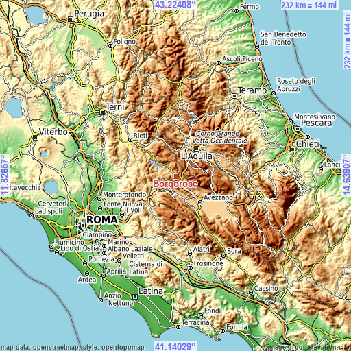 Topographic map of Borgorose