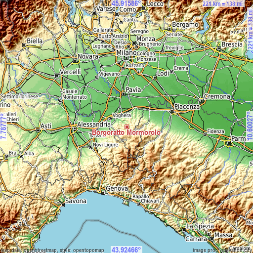 Topographic map of Borgoratto Mormorolo