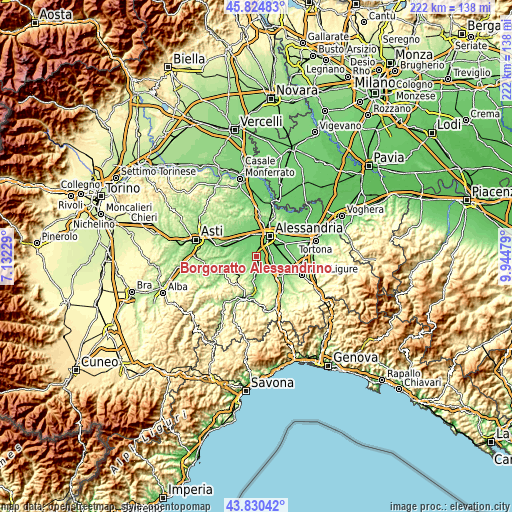 Topographic map of Borgoratto Alessandrino