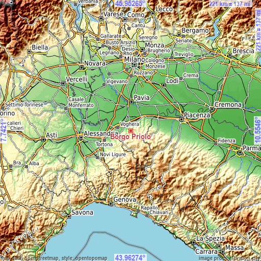 Topographic map of Borgo Priolo